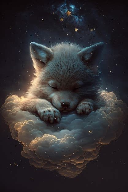 Premium AI Image | Adorable baby wolf animal sleeping on the cloud