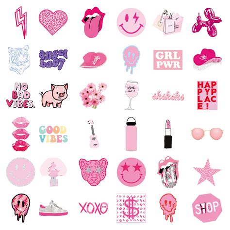 100 PCS Preppy Stickers Pink Stickers Pack, Aesthetic Stickers Water Bottle,Smile Stickers,Vinyl ...