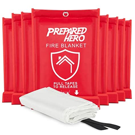 Prepared Hero Emergency Fire Blanket - 8 Pack - Fire Suppression Blanket for Kitchen, 40” x 40 ...