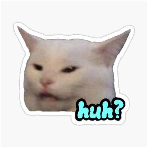 "cat meme with 'huh?' on the side " Sticker by cutesyystickers | Redbubble