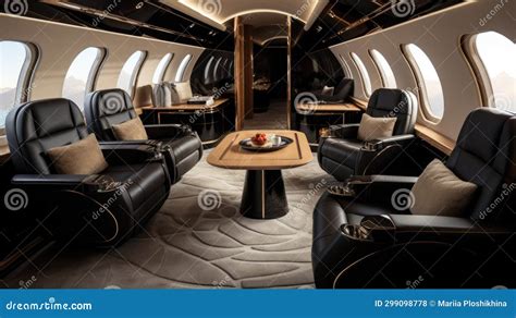 Black and Beige Interior of a Private Jet, Luxury Life Concept. Stock ...