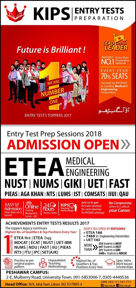 KIPS Academy Entry Test MCAT, ECAT Preparation 2018 Classes, Registr