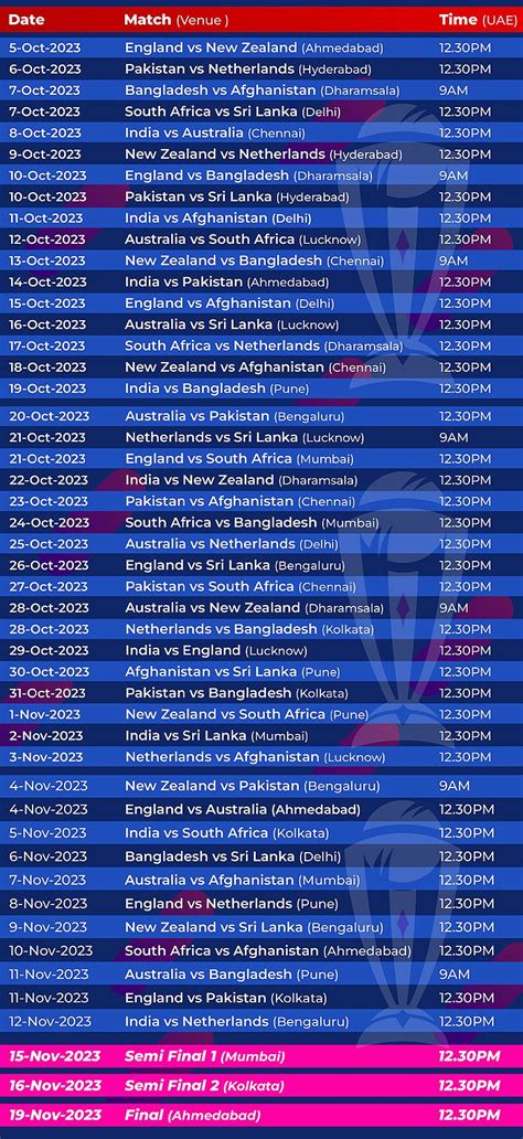 ICC Men's Cricket World Cup 2023: Complete schedule of matches and where to watch in UAE ...