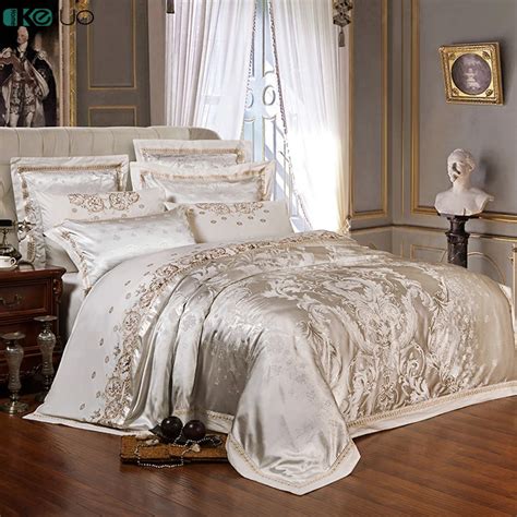 KELUO Wedding Luxury Satin Jacquard Bedding sets Embroidery Queen King ...