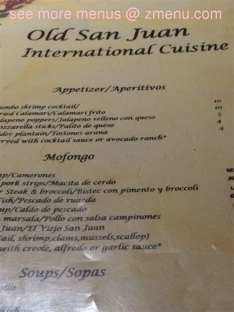 Menu at Old San Juan Restaurant, Camden