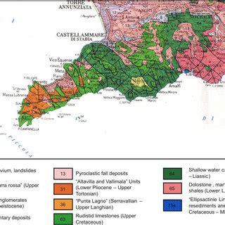 Simplified geological map of the Sorrento Peninsula | Download Scientific Diagram