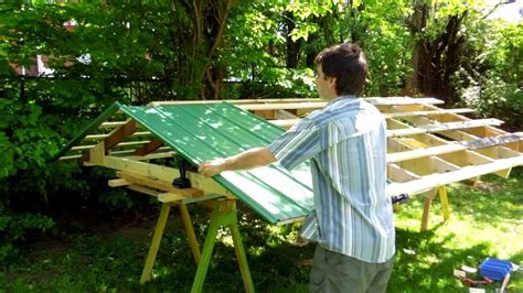 slanted roof image: Corrugated metal roof for shed