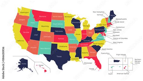 Map of America. United States Political map. US blueprint with the ...