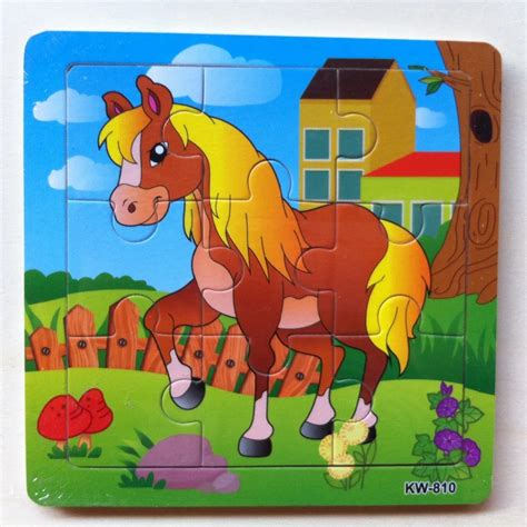 9 Pcs Animal Horse Wooden Puzzle Toys For Children Size 15*15*0.5cm ...