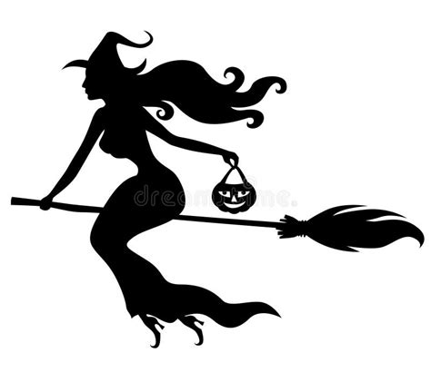 Beautiful Witch With Broom Silhouette Stock Vector - Image: 58411185