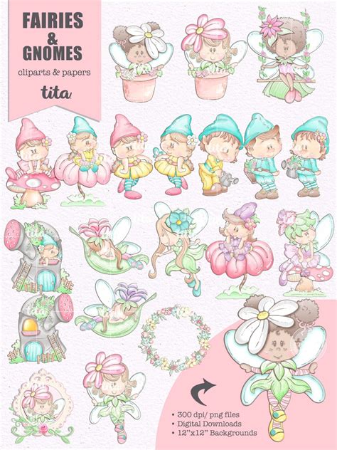 Fairies and Gnomes Clip Arts Illustrations and Papers - Etsy