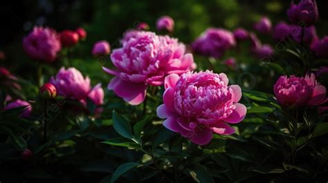 Pink Peonies In Bloom With Dark Background, Bright Pink Peony Flowers, Peonies Are The Riches Of ...