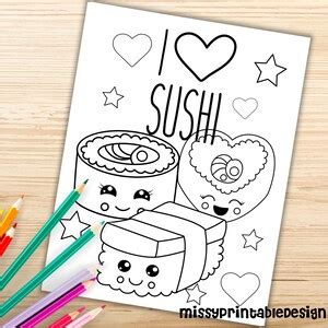 Kawaii Sushi Coloring Pages for Kids, Printable Sushi Coloring Pages, Sushi Activity, Kids ...