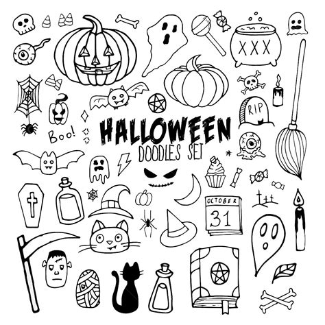 Halloween Cartoon Doodles Set, Halloween Drawing, Cartoon Drawing, Doodles Drawing PNG and ...