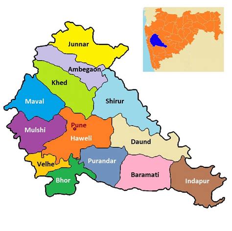 Pune district map taluka wise - Map of Pune district with talukas (Maharashtra - India)