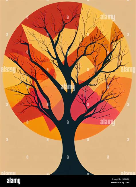 Stylized tree with a round crown of geometric shapes. Digital illustration Stock Photo - Alamy