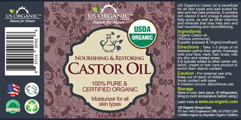 100% Pure Certified USDA Organic - Castor Oil (8 oz) – US Organic | The USDA Certified Organic ...