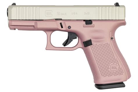 Glock 19 Gen5 9mm Pistol with Cerakote Pink Champagne Frame and Shimmering Aluminum Cerakote ...