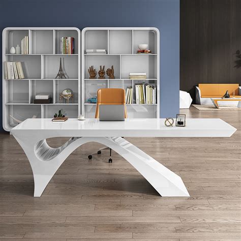 55" White Office Desk Rectangular Modern Computer Desk MDF