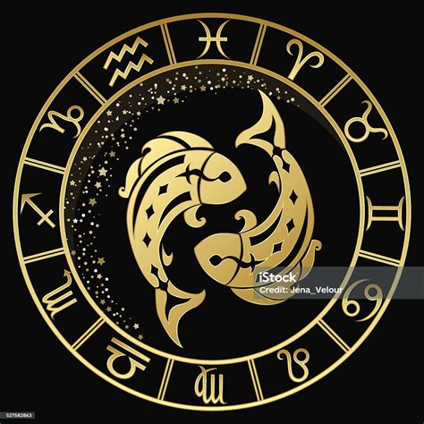 Golden Pisces Zodiac Sign Stock Illustration - Download Image Now - Pisces, Astrology Sign, Fish ...