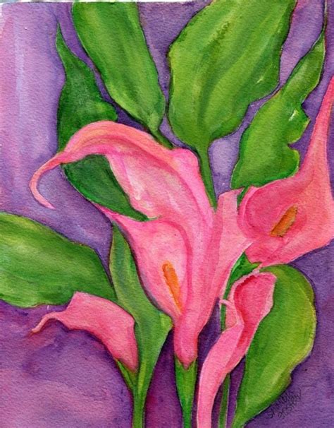 Pink Calla Lilies Watercolor Painting Original by SharonFosterArt