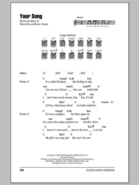 Your Song by Elton John - Guitar Chords/Lyrics - Guitar Instructor