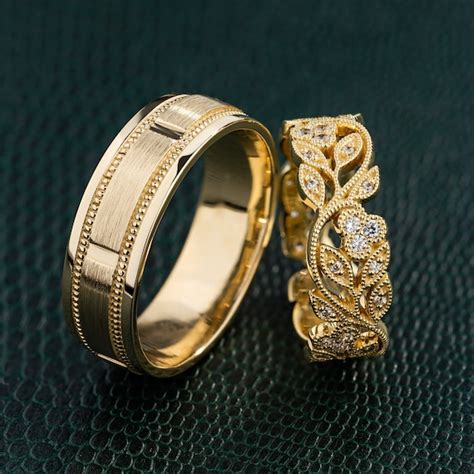 His and Her Wedding Rings Set. Gold Wedding Rings Set. Couple - Etsy