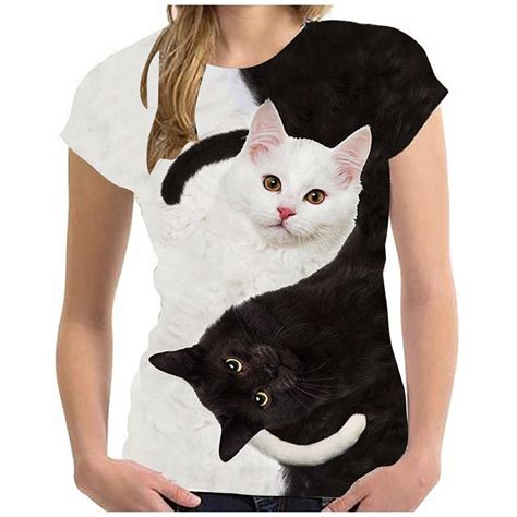 Funny 3D Two Cats Print T-shirt | Women's Fashion Clothing