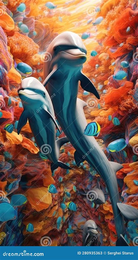 A Painting of Two Dolphins in a Coral Reef. Generative AI Image. Stock ...