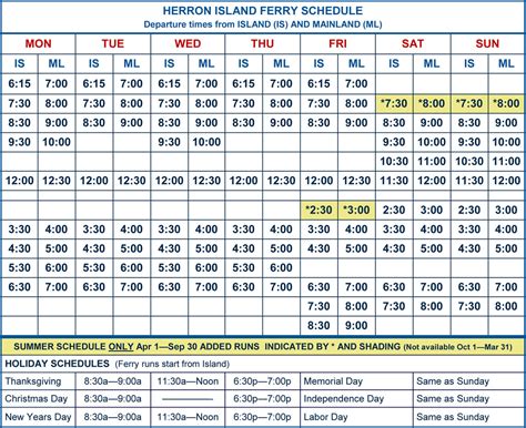 Ferry Schedule | Printable Schedule