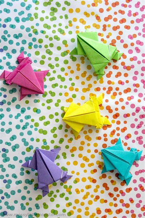 Origami Jumping Frog Craft - plus a fun number game for kids - Messy Little Monster