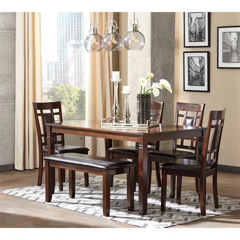 Ashley (Signature Design) Bennox Contemporary 6-Piece Dining Room Table Set with Bench | Johnny ...