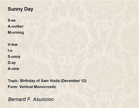 Sunny Day Poem by Bernard F. Asuncion - Poem Hunter