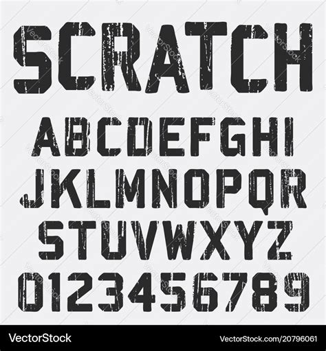 Scratched alphabet font template Royalty Free Vector Image