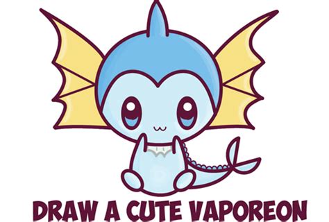 How to Draw Cute Kawaii Chibi Vaporeon from Pokemon Easy Step by Step Drawing Lesson for ...