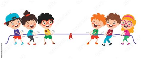 Funny Kids Playing Pulling Rope Stock Vector | Adobe Stock