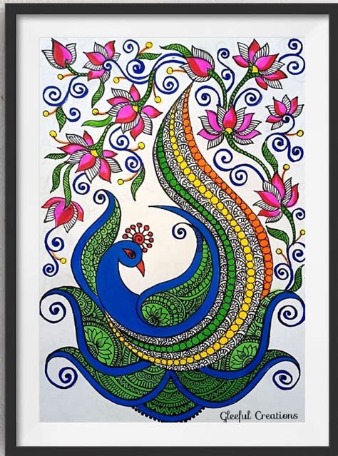 Madhubani Style Painting #23 - Indian Art (36 x 47 cms including frame ...