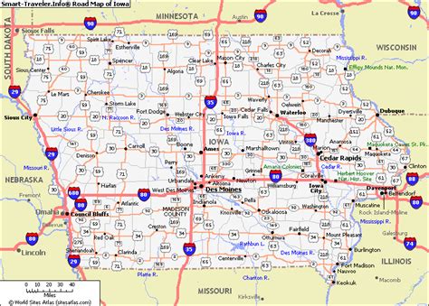 Iowa Counties Road Map USA