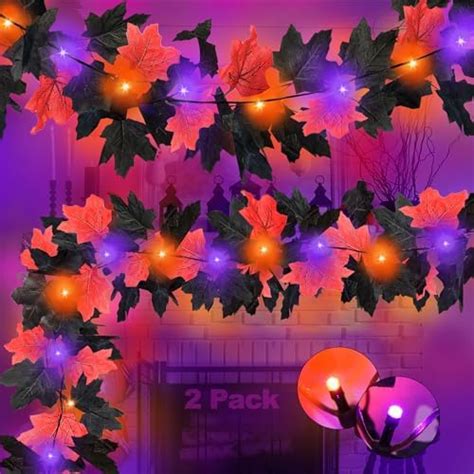 Amazon.com: Halloween Decorations Indoor 2 Pack Halloween Fall Maple Garland with Timer Orange ...