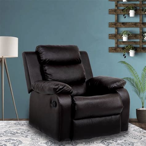 Single Seater 1 Seat Recliner Sofa with Premium Leatherette, Brown | GKW Retail