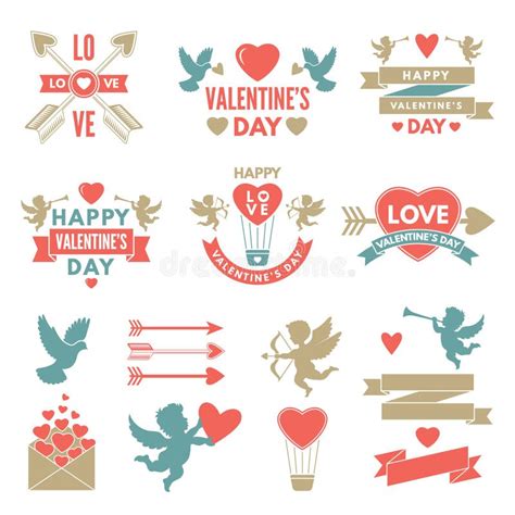 Different Symbols and Labels for Day of St Valentine Stock Vector - Illustration of holiday ...