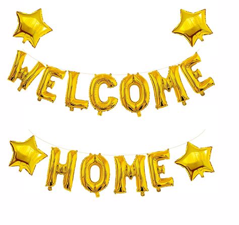 Welcome Home Decoration Letter Balloon Banner with 4PCS Star Sequin ...