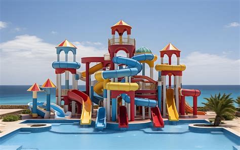 Premium AI Image | Beautiful water park with colorful water slides