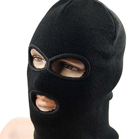 LINTOY 3 Hole Hot Mask Balaclava Black Knit Hat Face Shield Beanie Cap Snow Winter Warm-in ...