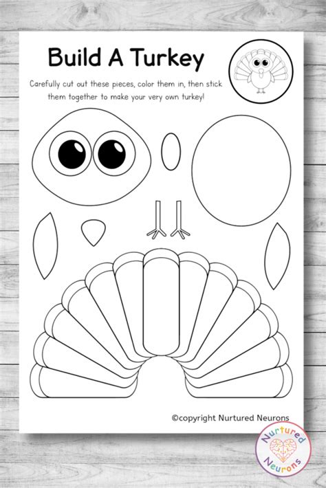 Cut and Paste Build A Turkey Craft (Printable Templates) - Nurtured Neurons