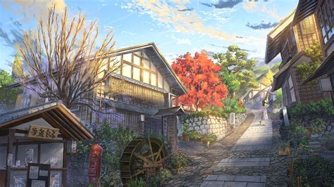 Japanese Anime Town Landscape Wallpapers - Wallpaper Cave