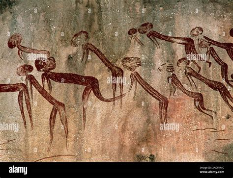 African cave painting. Reproduction of an African painting depicting a ...