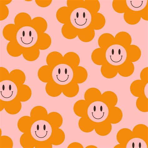 Groovy Daisy Flowers Seamless Pattern. Floral Vector Background with ...