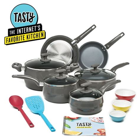 Tasty Non-Stick 16-Piece Cookware Set, Diamond-Reinforced, Dishwasher ...