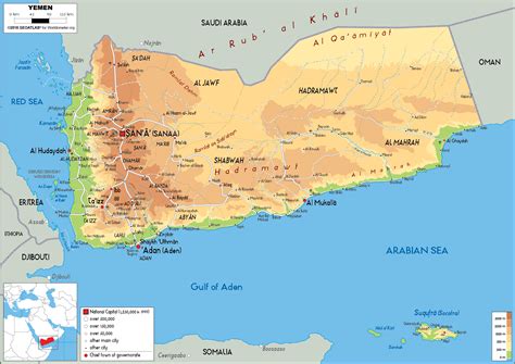 Yemen Map (Physical) - Worldometer